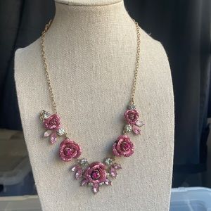 Betsey Johnson Roses Pink Glitter Necklace